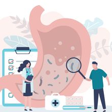 Vector illustration of researchers and doctors investigating gastrointestinal disorder detection and treatment.