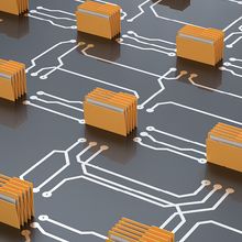 A conceptual image of file folders sitting on a circuit board.