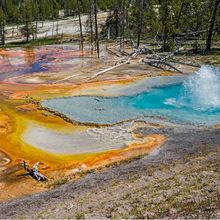 Orange and blue spring with steam rising&nbsp;