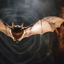 A bat flying in a dark cave