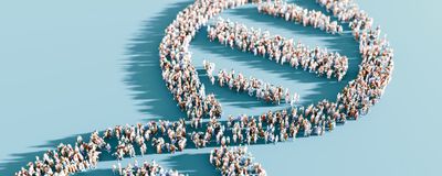 A DNA illustration composed of diverse human figures.